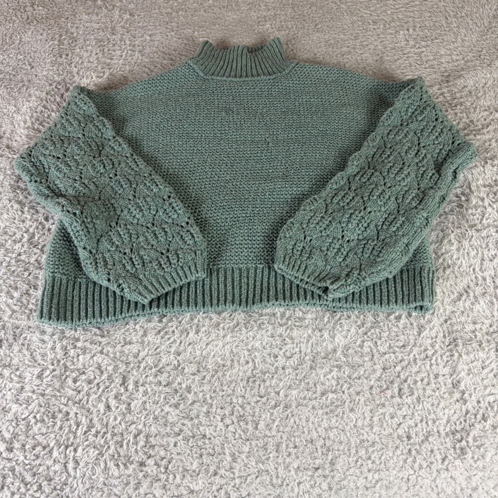 Universal Thread Sage Green Cable Knit Balloon Sleeve Mock Neck Sweater Medium